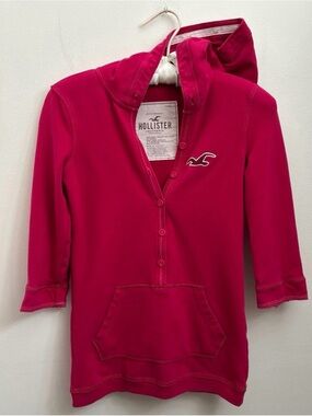 Hollister size small button up hooded henley tunic shirt  Y2K style